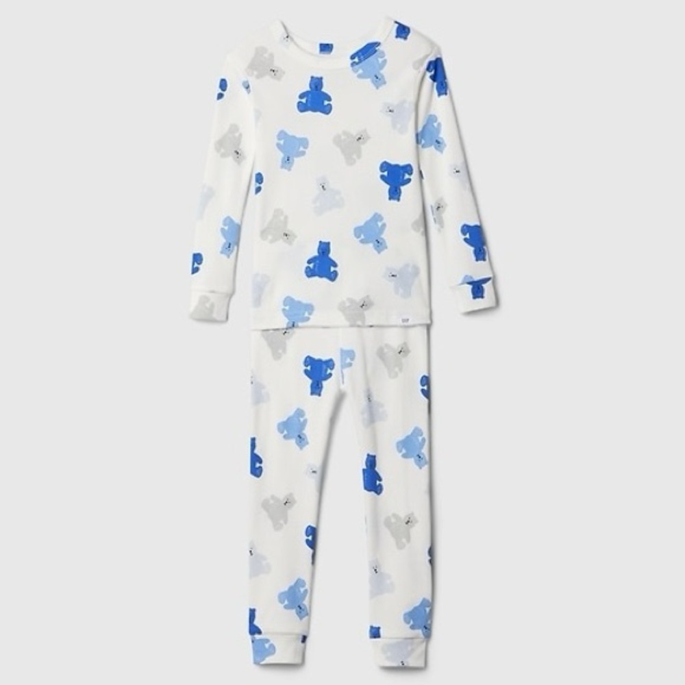 Gap Kids Organic Cotton Long Sleeve Top Bottoms PJ Set Blue Gray Bear Size 4